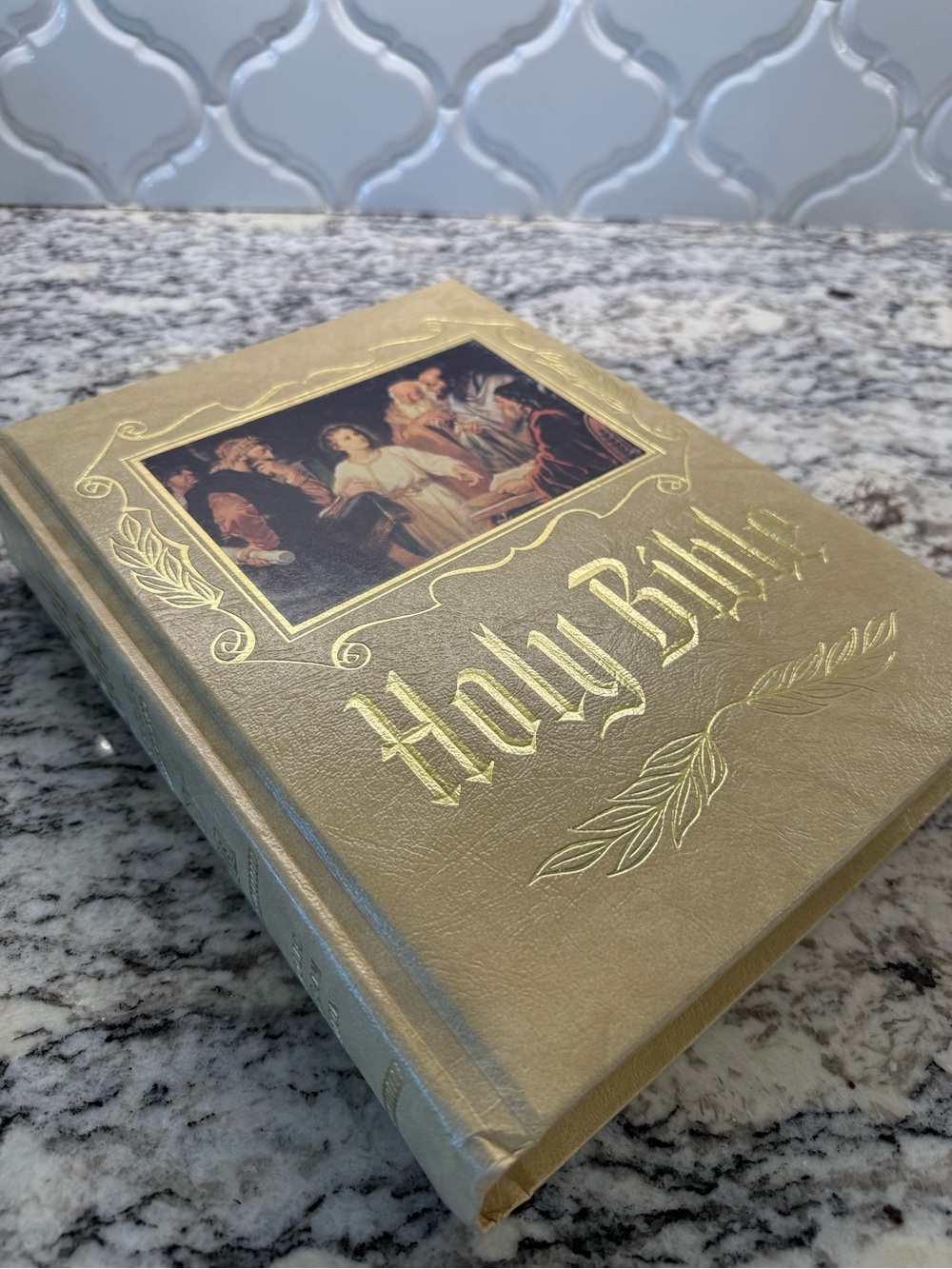 1970s Catholic Heirloom Family Bible Large Format Gold Embossed Cover